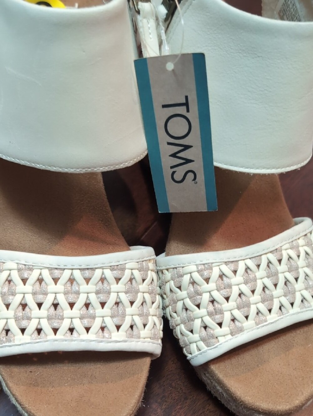 TOMS Women's White Woven Ankle-Strap Sandals - Picture 2 of 5